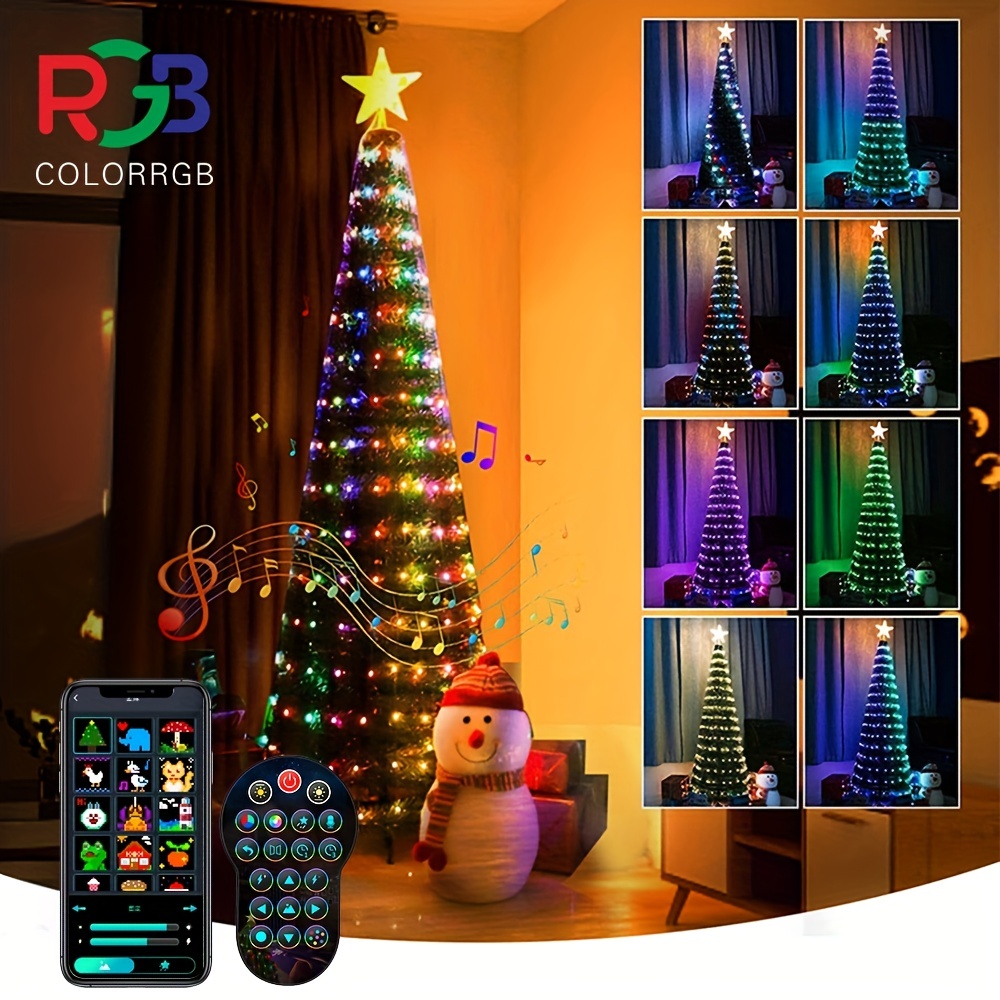 APP Smart Christmas Tree Lights DIY Bluetooth Point Control Symphony LED  RGB Light String Christmas Decoration Atmosphere Light