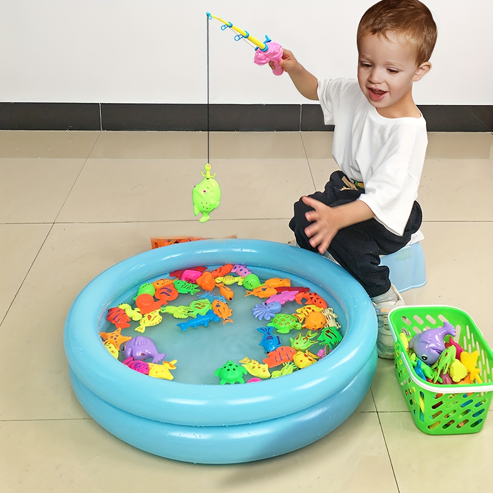 TEMI Fishing Toy for Kids with 60cm Pool Pretend Play Fishing Game