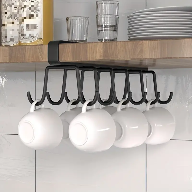 Kitchen Cup Storage Rack With 12 Hooks, Under Cabinet Hanging Cup