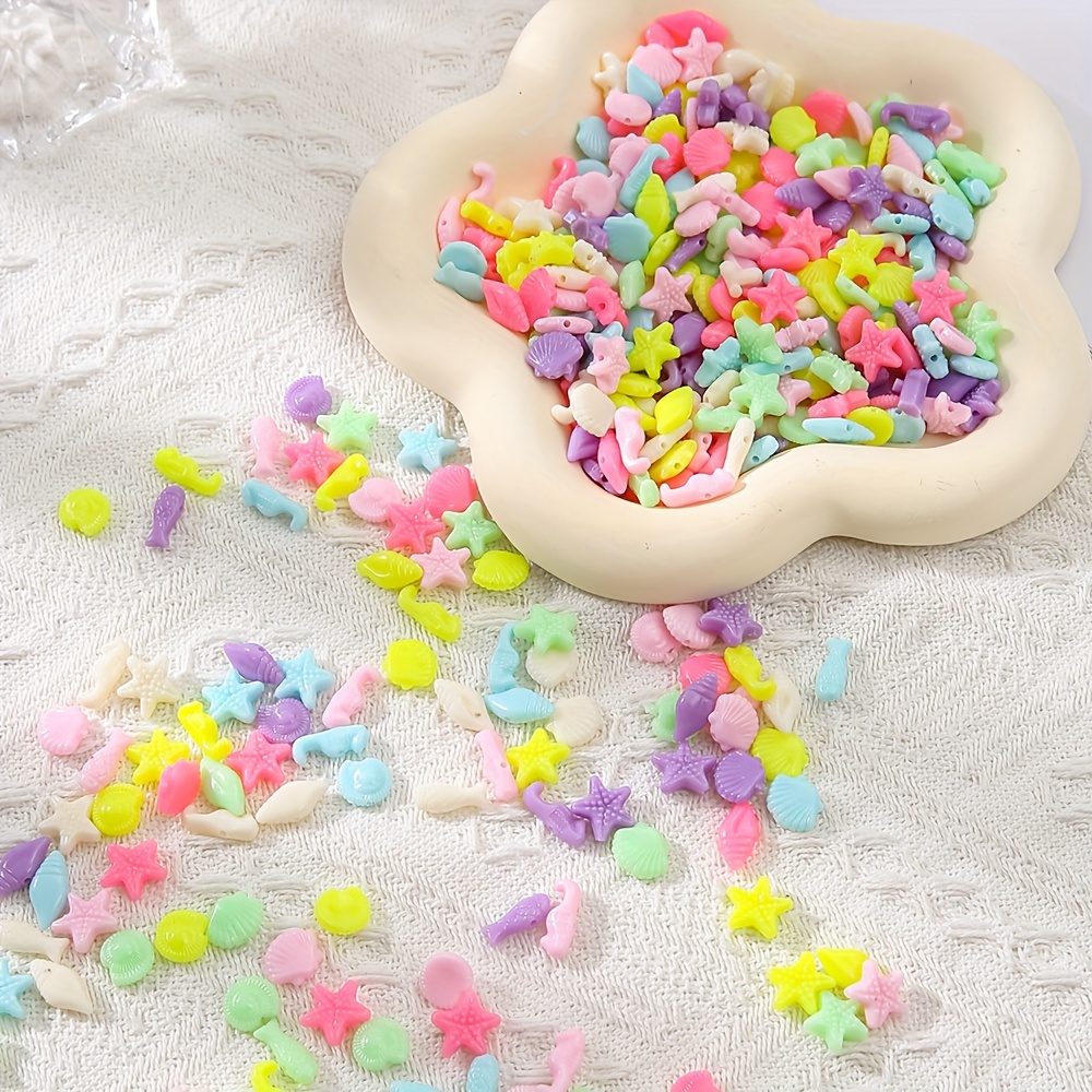 

About 300pcs Mixed Color Mini Sea Oceans Beads, Colorful Ocean Animal Acrylic Beads, For Diy Making Bracelets Jewelry Accessory