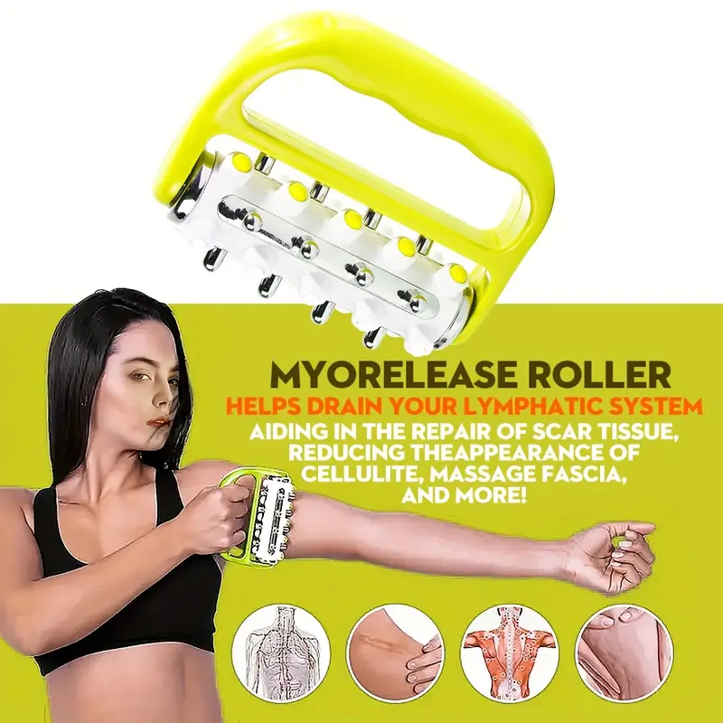 1pc Rodillo de masaje muscular manual de plástico con mango redondo,  rodillo de masaje para celulitis para aliviar el dolor muscular de piernas,  brazo