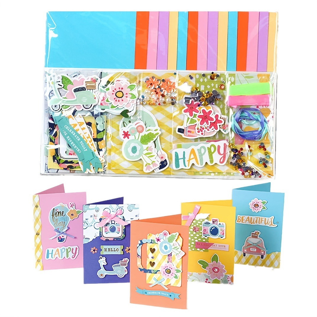 Card Making Kits for Adults and Kids- 24 Blank Greeting Cards and Envelopes with Supplies and Stamp Set- Giftable DIY Greeting Card Set- Happy