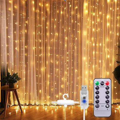 1pc curtain lights 300 led curtain fairy lights with remote 8 modes 9 8 9 8 ft curtain string lights waterproof usb plug in copper wire lights for bedroom window chrismas wedding party