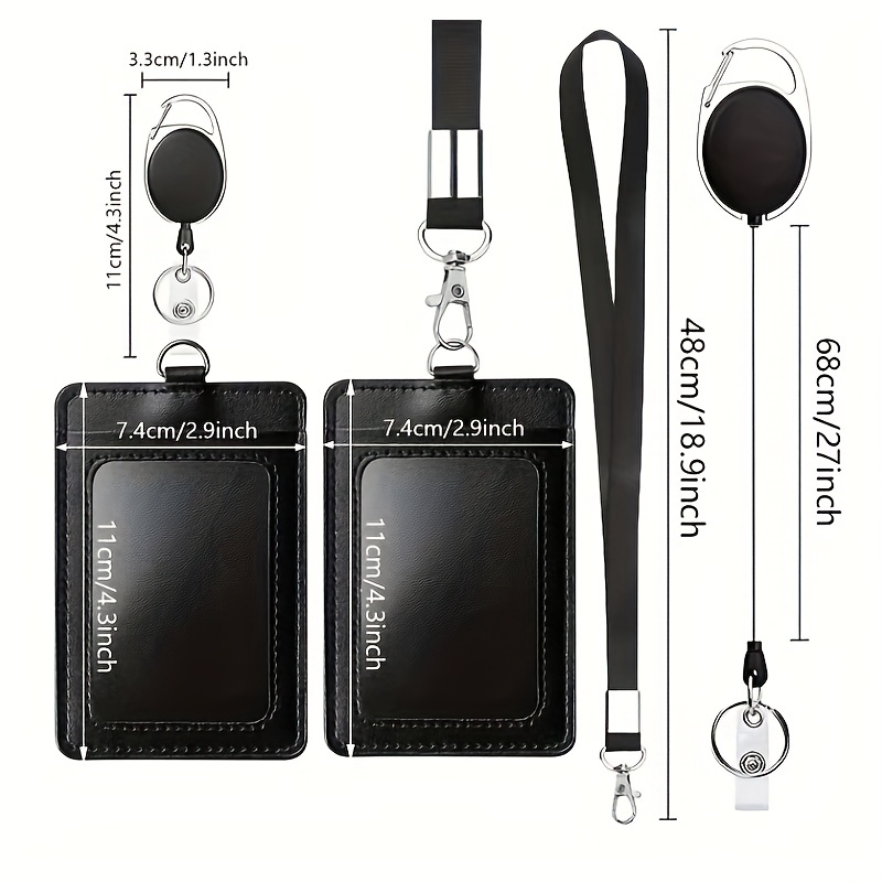Badge Holder with Lanyard Heavy Duty Vertical Cute Leather ID Card Holder with Clear ID Window and 2 Card Slots for Women Men Nurse Teachers
