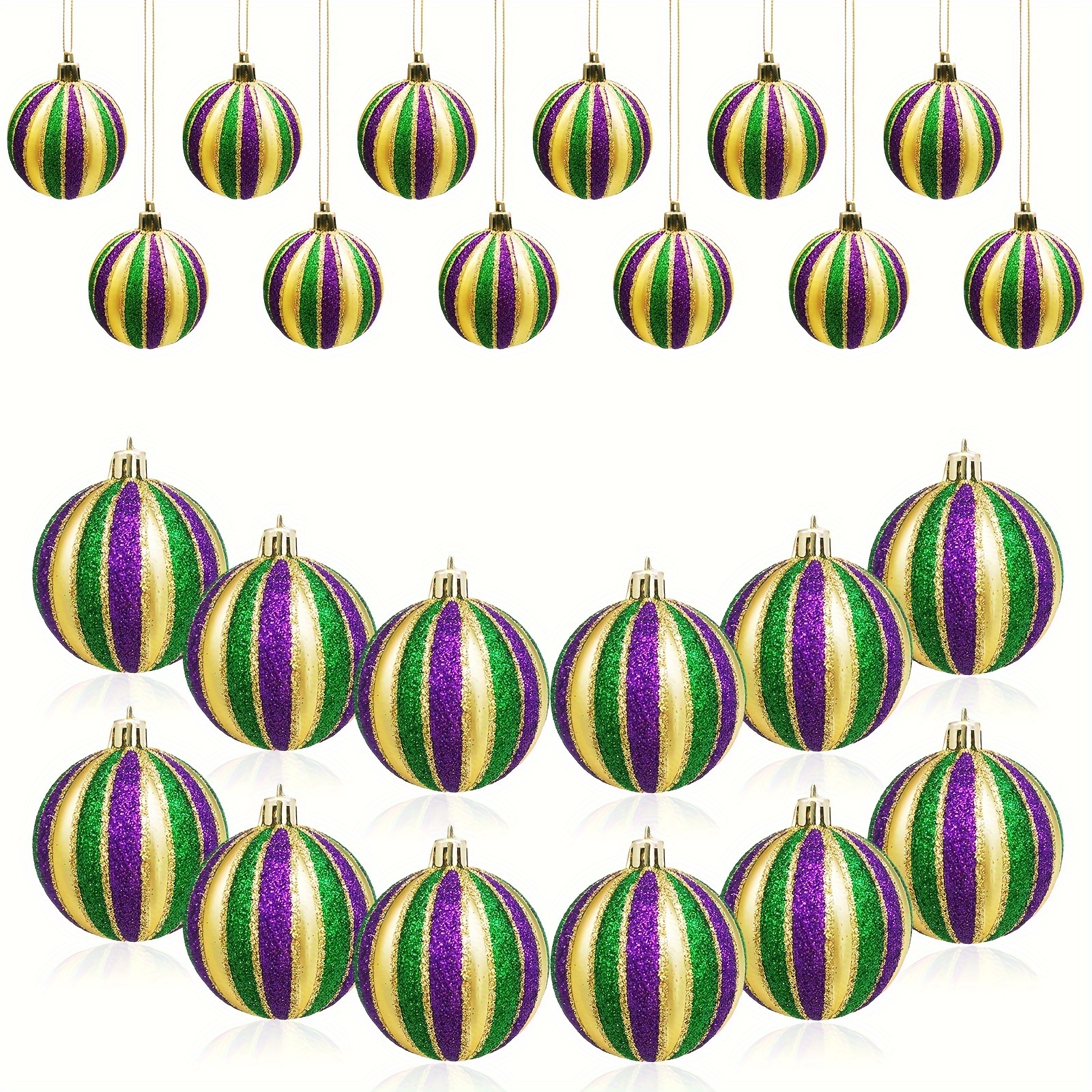 12 PCS Mardi Gras Hanging Ball Ornaments-2 Inch Mardi Gras