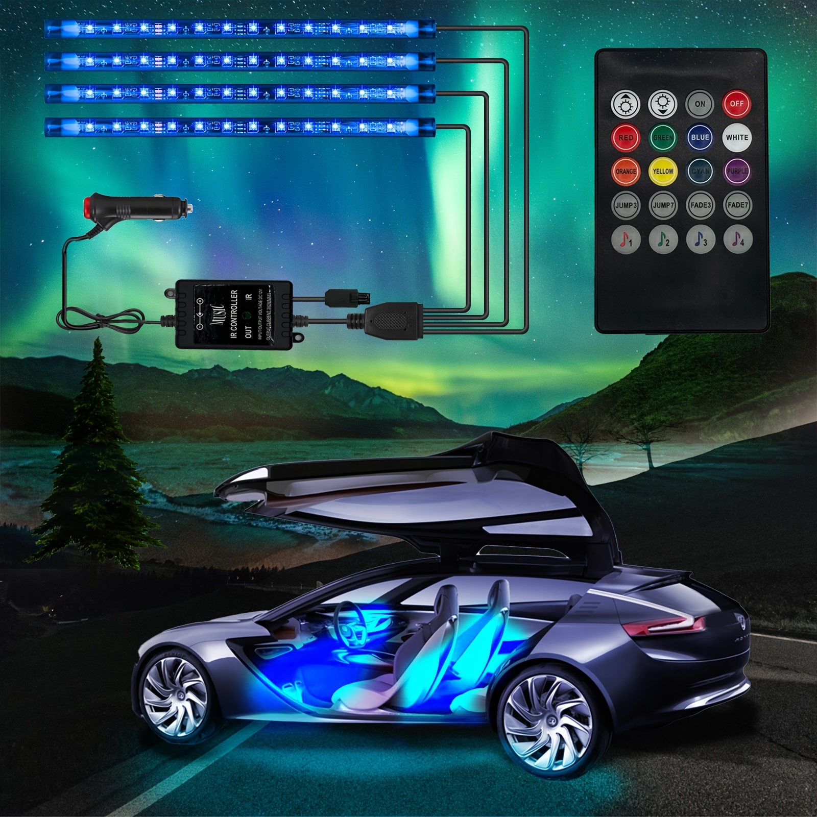 Led Interior Car Lights With Remote Led Light Rgb Rhythm - Temu