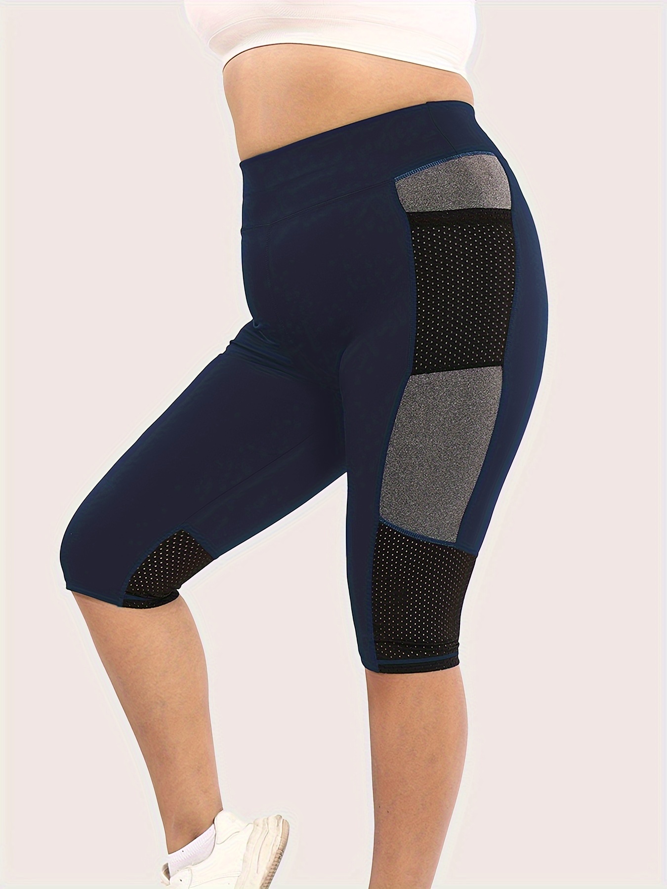 Plus Size Sports Leggings Women's Plus Colorblock Contrast - Temu