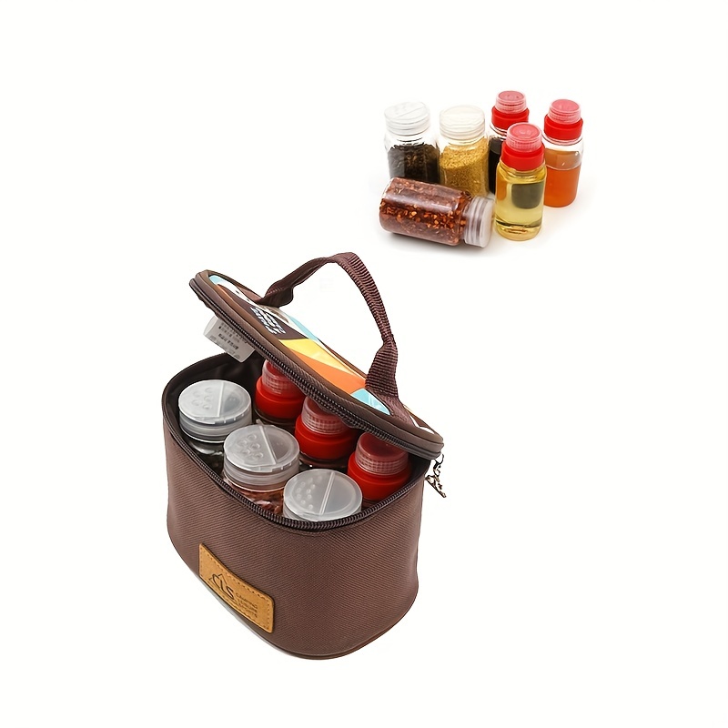 7pcs/set Portable Seasoning Bottle Set for Outdoor Camping and BBQ -  Includes Kitchen Storage Box and Storage Bag