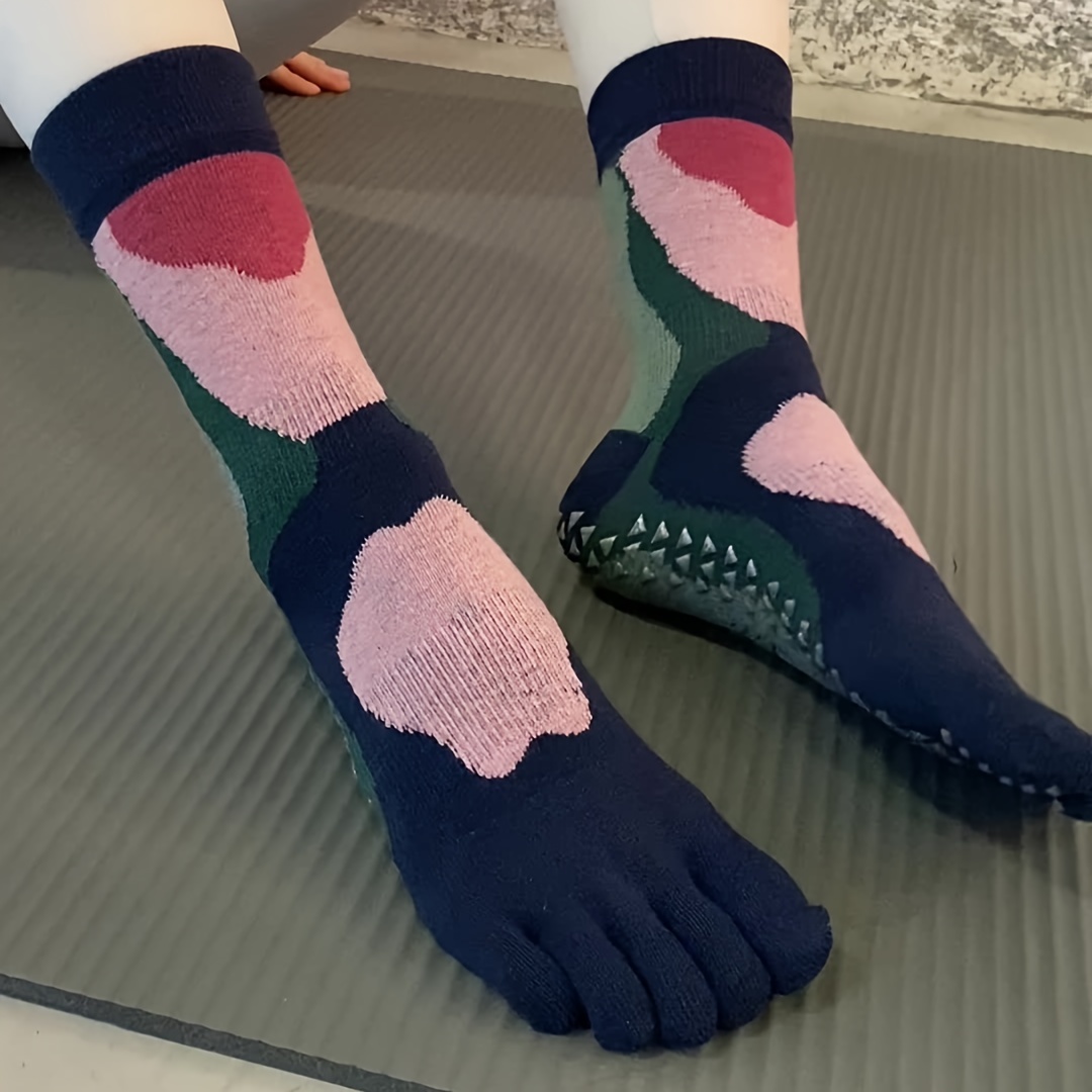 Women Socks Rainbow Striped Cotton Winter Five Fingers Autumn Mid Tube  Sweat-absorbing Split Toe Sock