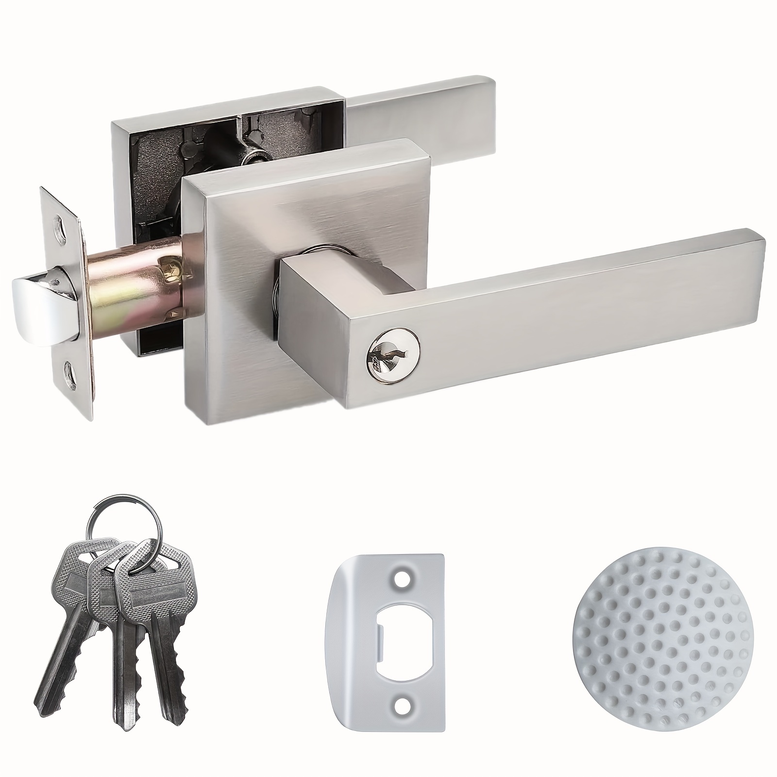Perillas de puerta de entrada con cerradura y llave, cerradura de puerta  con llave de acero inoxidable, para privacidad dormitorio/baño, acero