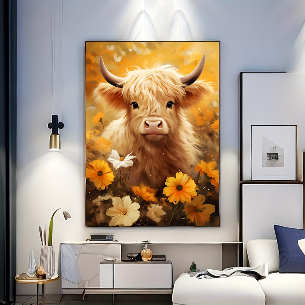 Completed DIAMOND PAINTING art WALL HANGING finished COW abstract 13 x 9