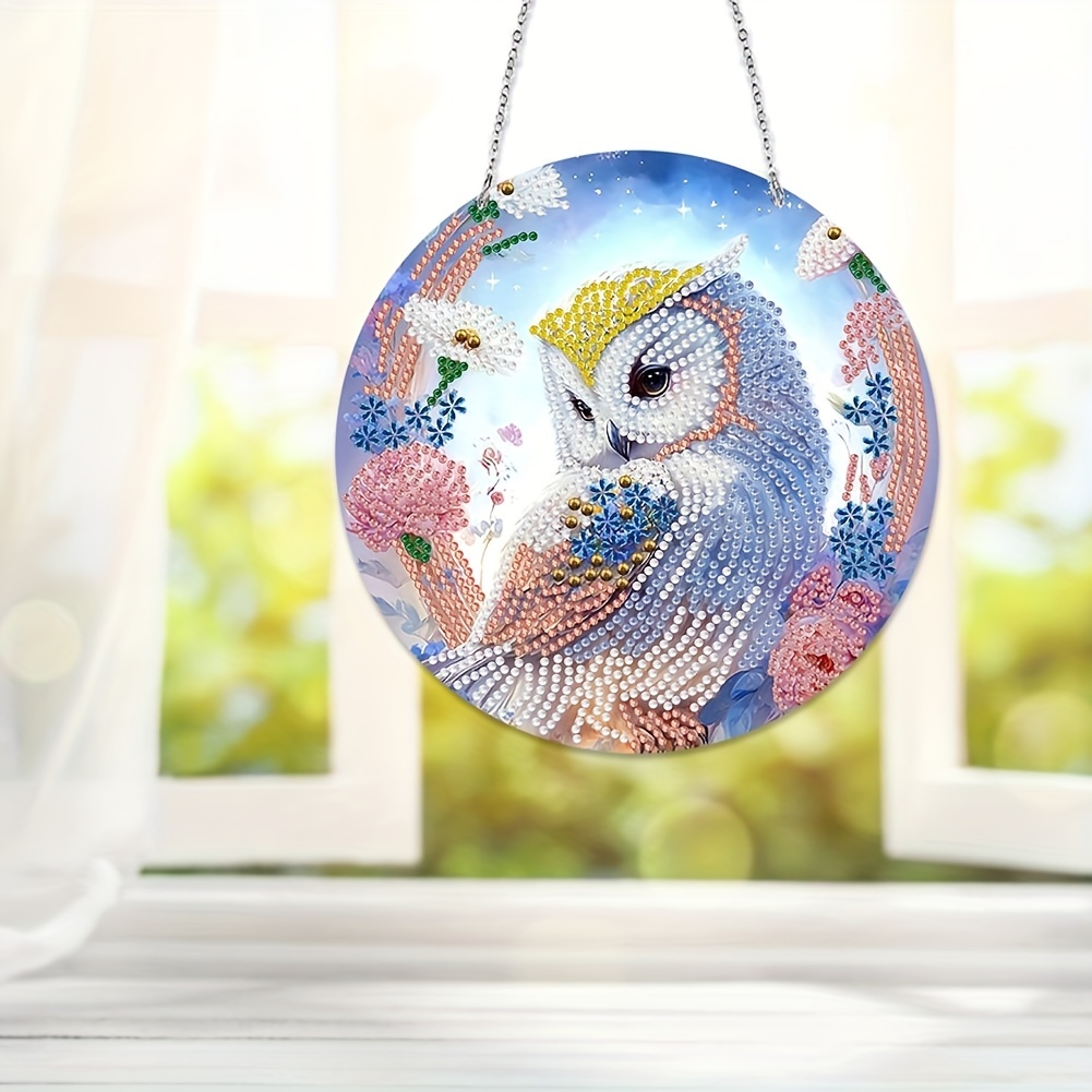 5D Adult Diamond Painting, Cute Owl with Coloured Diamonds Diamond Painting  Kits, Suitbale for Beginners and Children Handmade DIY Holiday Gift or