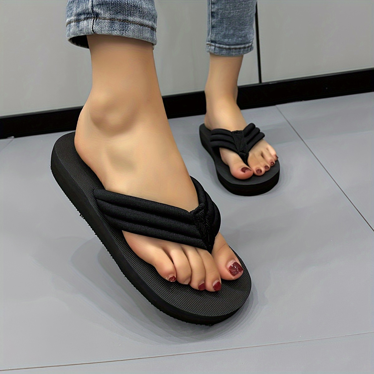 Sport Sandals Slides Flip Flops Solid Color Round Toe - Temu