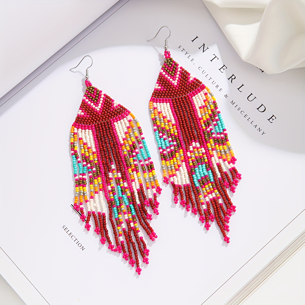 MULTIPLE COLORS: Aztec Pattern Braided Seed Beads Fringe Earrings – Stella  Marie Studio
