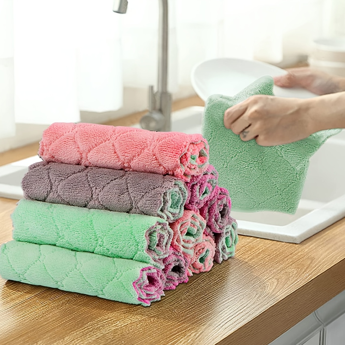 12 Packs Kitchen Cloth Dish Towels, Nonstick Oil Fast Drying