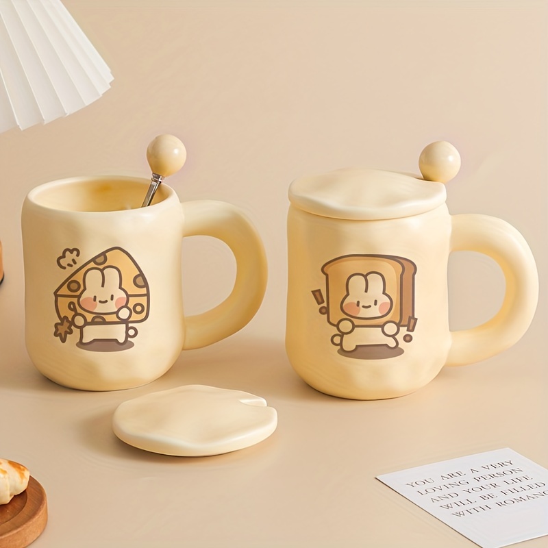 Biscuit Pattern Coffee Mug With Lid And Spoon Ceramic Coffee - Temu