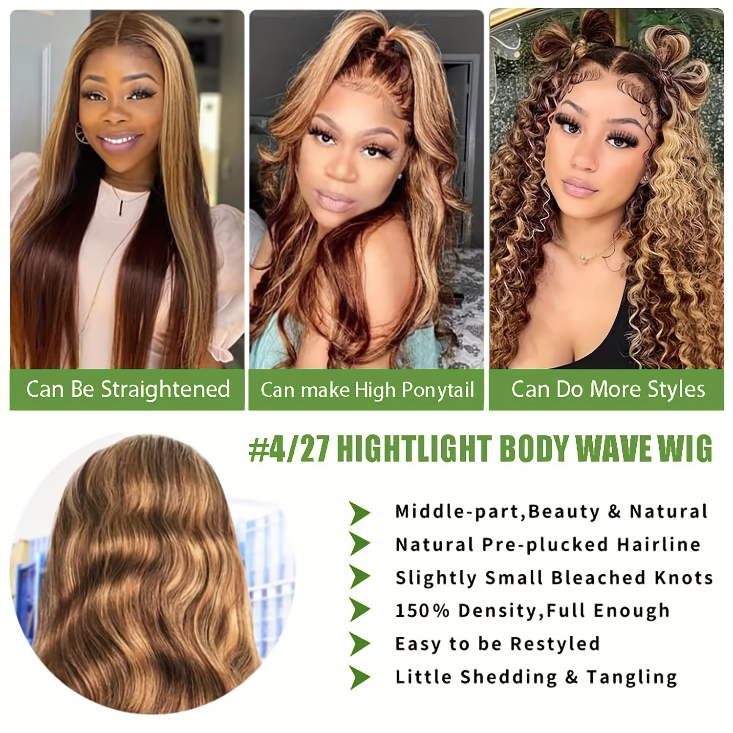 Glueless Wig Human Hair P4 27 Ombre Highlight Lace Front Wig Temu