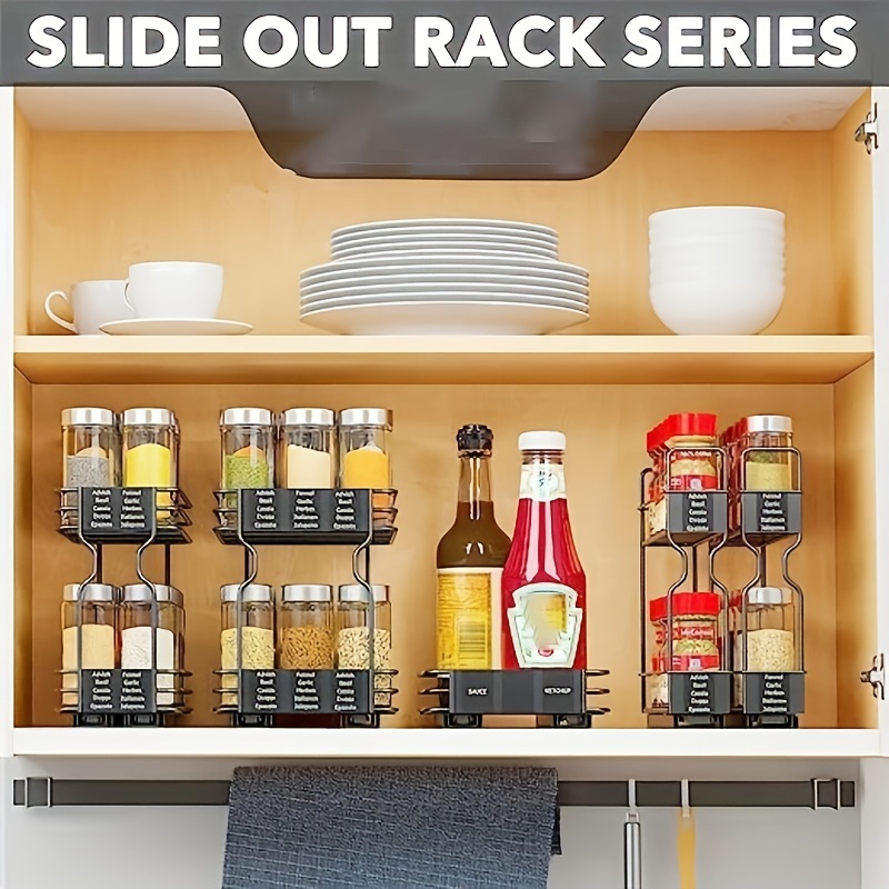 2 Tier Spice Rack Pull Out Kitchen Storage Rack Seasoning Jars Organizer