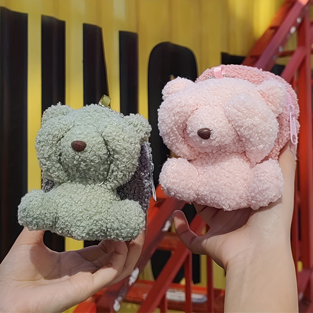 Portable Cartoon Covered with Shy Bear Plush Doll Puppet Keychain