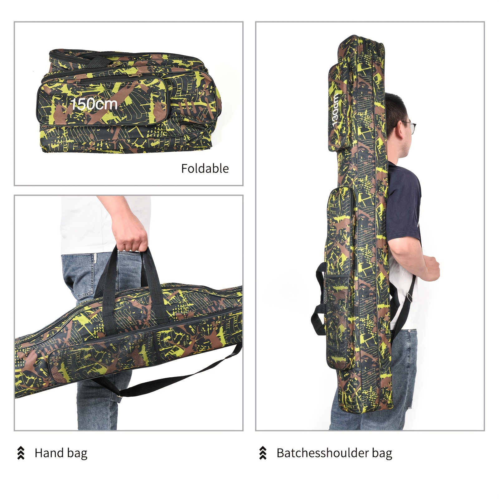 Zusammenklappbare Angelruten-Tasche, Angelruten-Etui mit verstellbarem