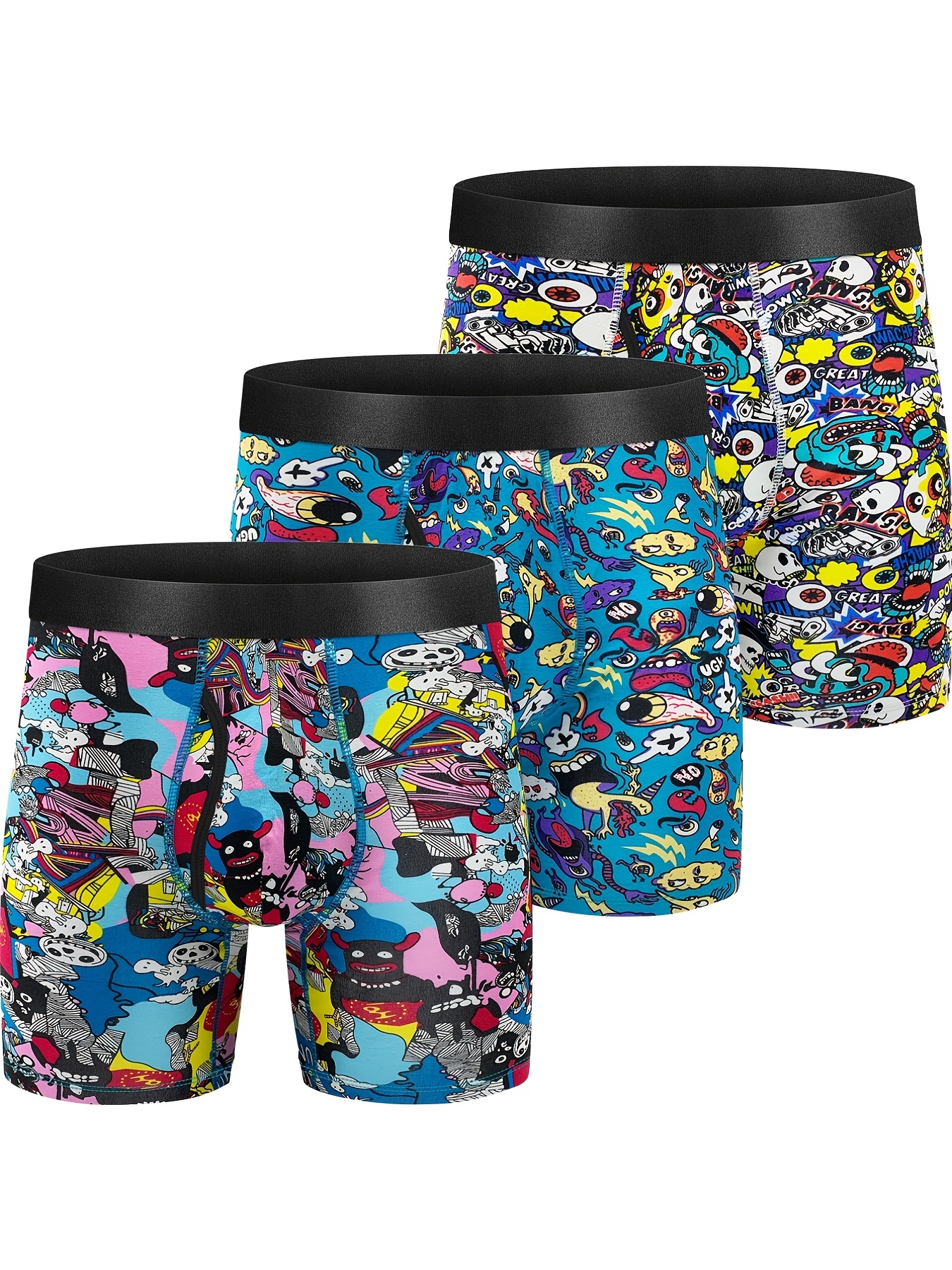 4pcs Men's Thin Breathable Sports Trendy Stylish Boxer Briefs, Korean Style  Cartoon Print Underwear Panties For Spring And Summer
