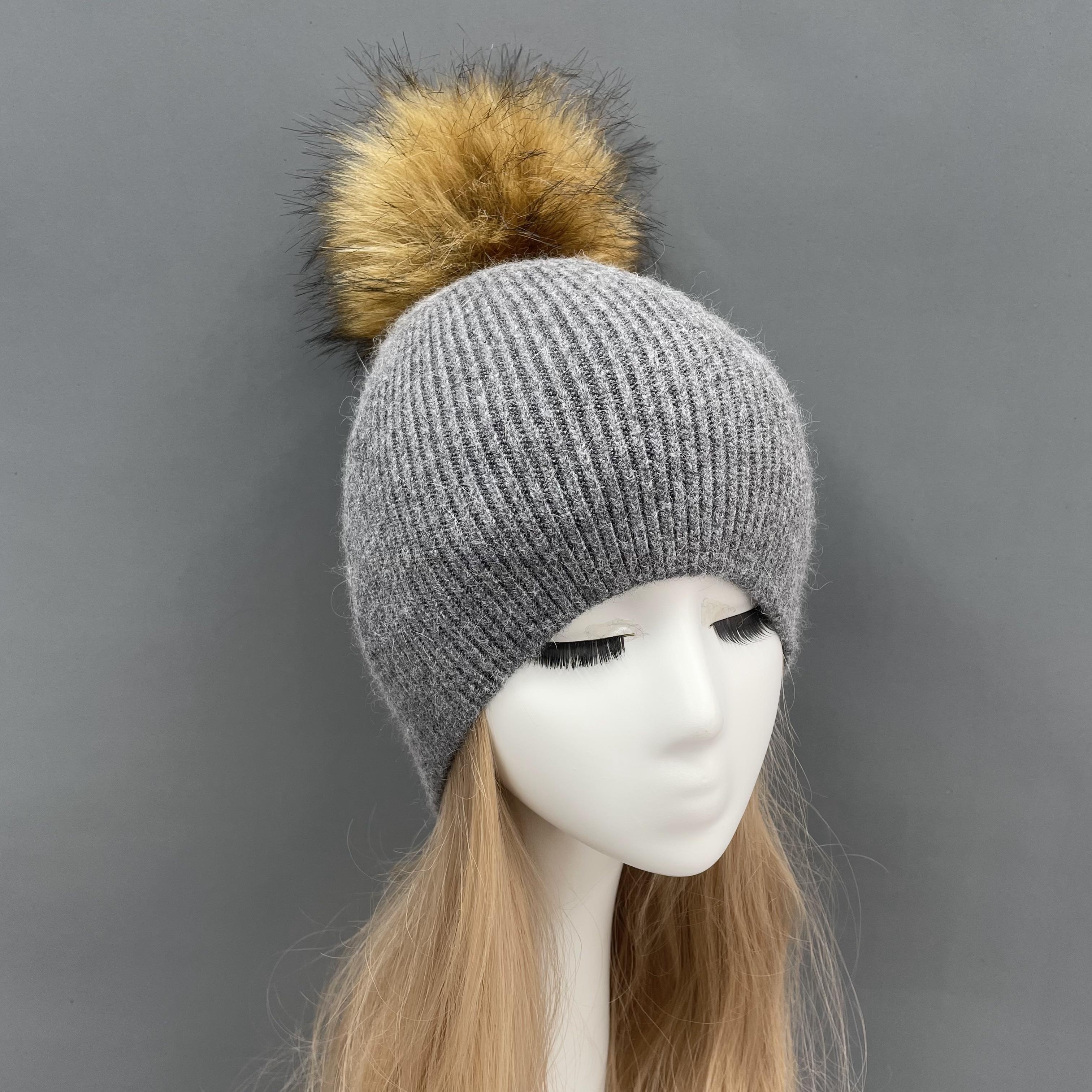 Trendy Bonnet Uni Avec Pompon Hiver Coupe Vent Tricoté Avec - Temu France