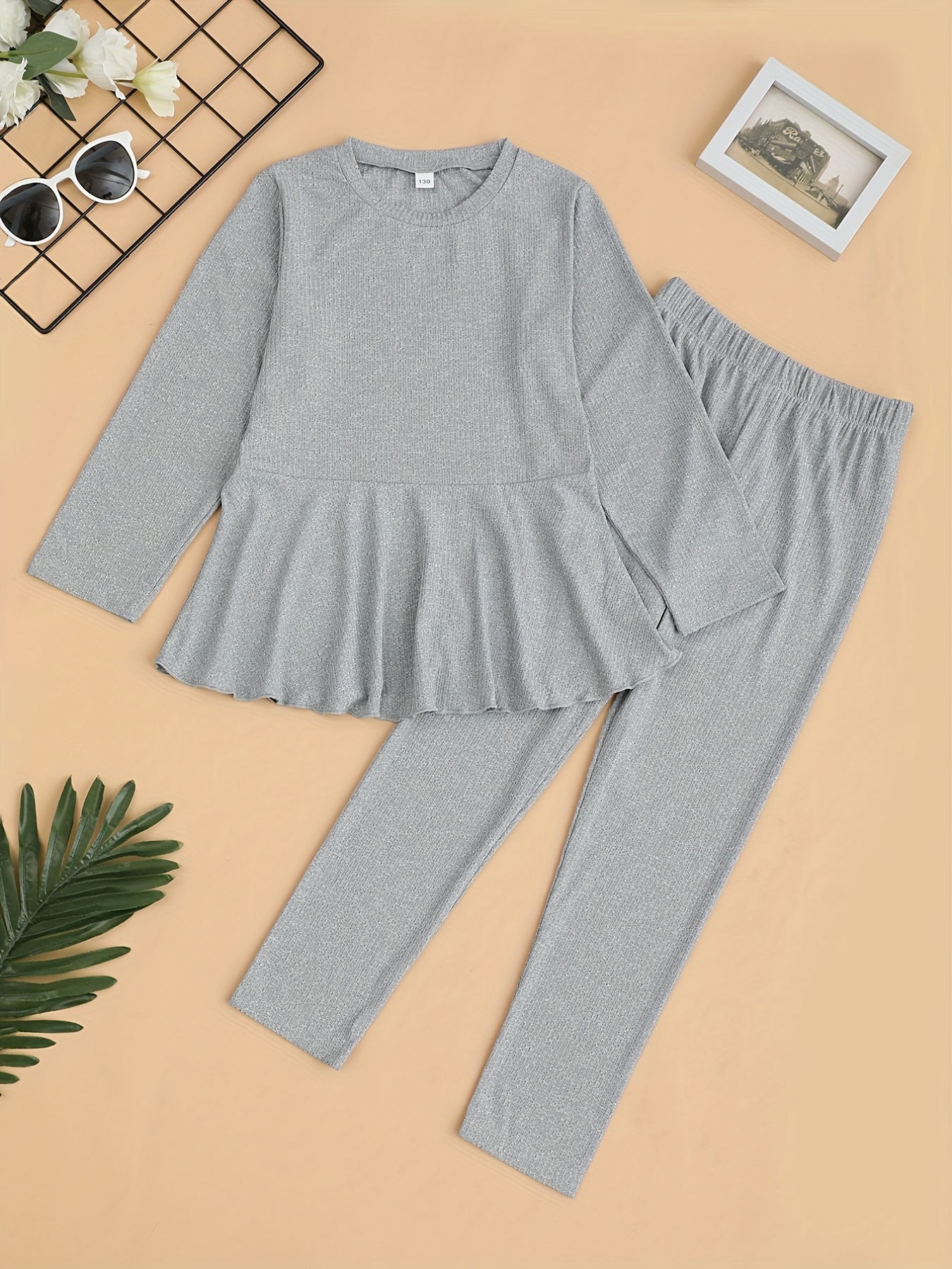 Girl's Comfy 2pcs Long Sleeve Top & Leggings Set Solid Casual Outfits