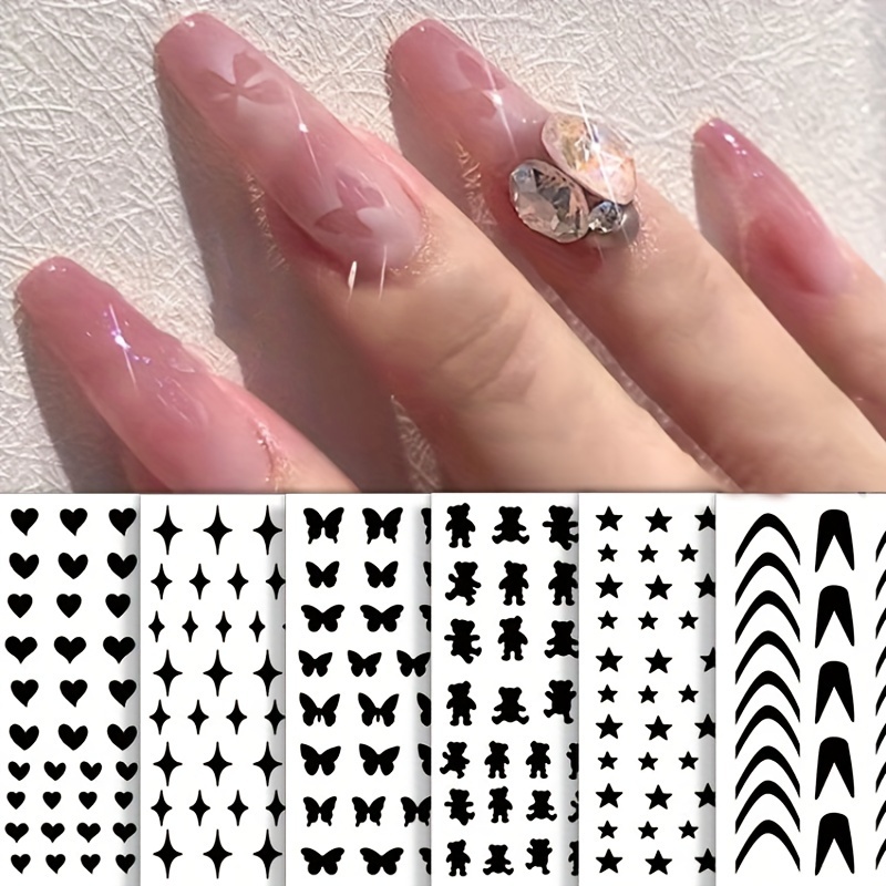3 Sheets Airbrush Stencils Nail Stickers For Nails Heart Butterfly Star  Hollow French Nail Art Sticker Decals Printing Templates Stencil Tool  Manicure