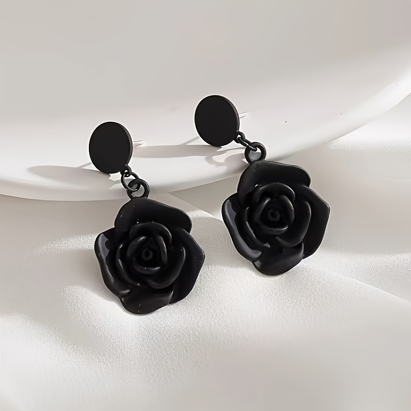 

Exquisite Black Rose Design Dangle Earrings Simple Elegant Style Zinc Alloy Jewelry Valentine's Day Gift For Lovers