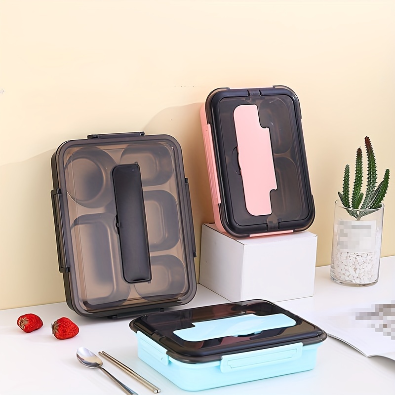 1pc Portable Round 304 Stainless Steel Lunch Box With Utensils