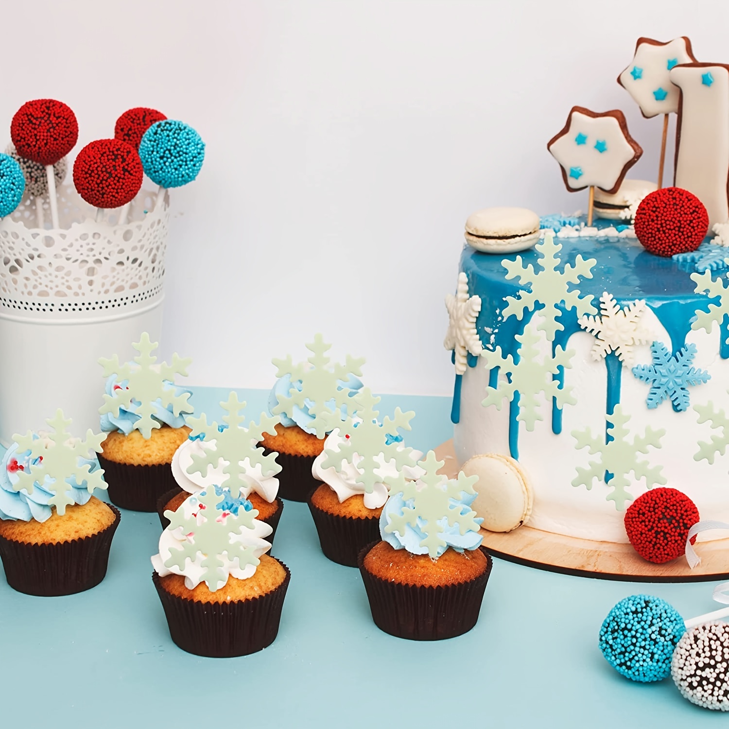 Snowflake Cupcake Toppers  Winter Edible Decorations for Cakes