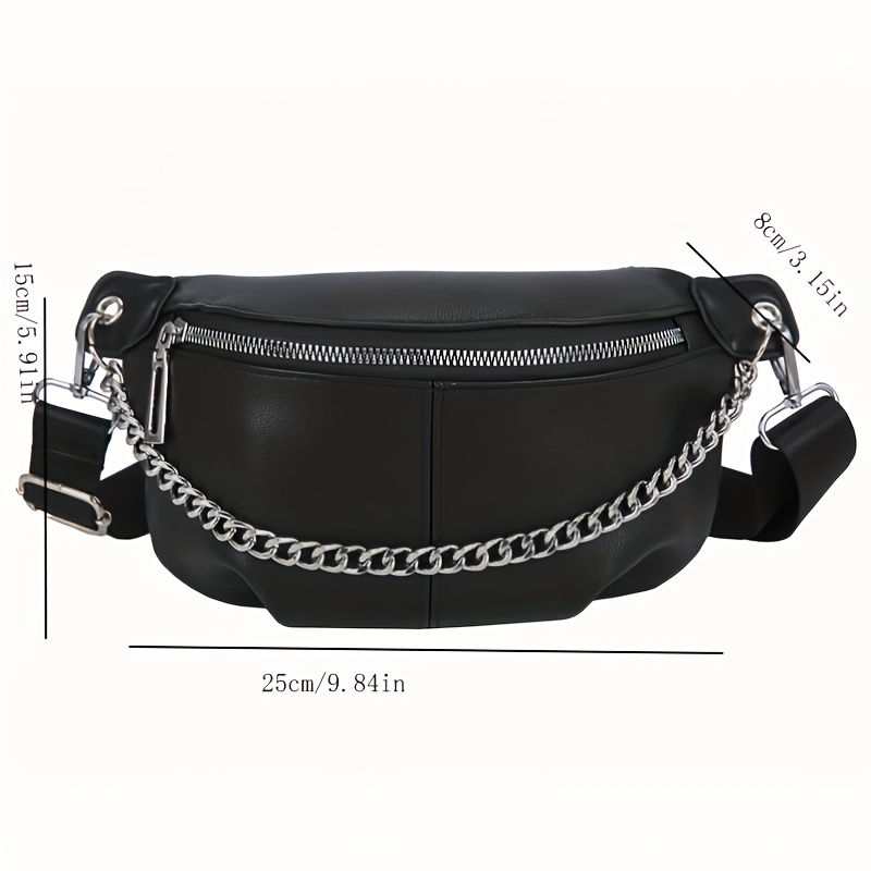 Black Leather Mens Waist Bag Fanny Pack Sling Bag Chest Bag Black One