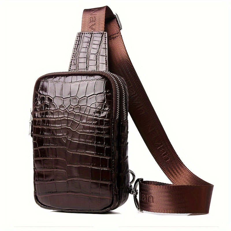 Men's Crocodile Pattern Fashion Business Sling Bag Chest Bag