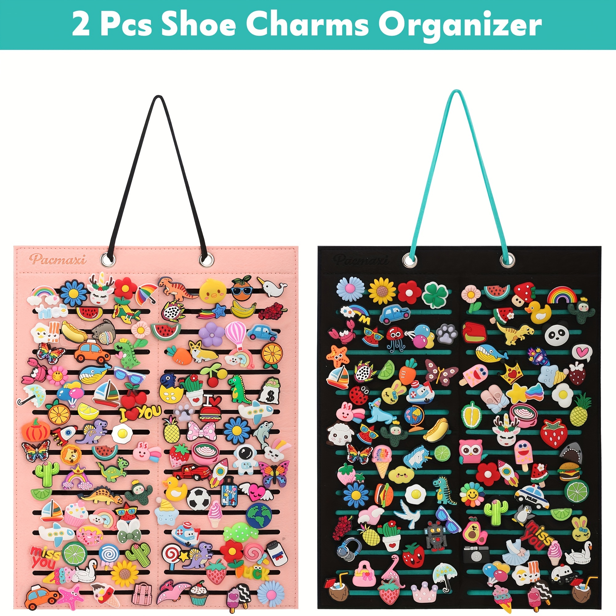 PACMAXI Croc Charms Organizer, Hanging Shoe Charm Holder - 3 Pages, Shoe  Decoration Croc Charms Display, Wall Mounted Display Storage Case for Shoe
