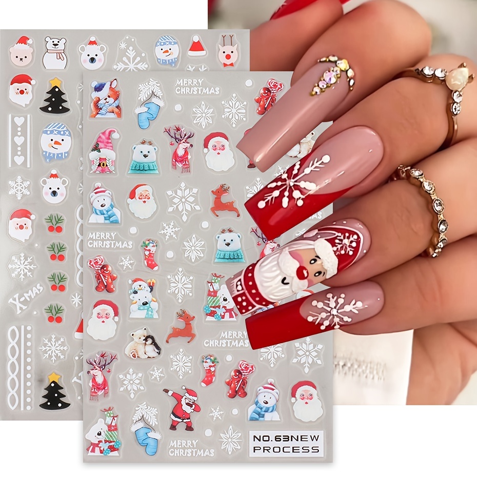 5d Embossed Glitter Christmas Nail Art Stickers,santa Claus Snowflake Elk  Christmas Tree Design Nail Art Decals Diy Nail Salons,self Adhesive Cartoon  Nail Art Supplies Women And Girls - Temu