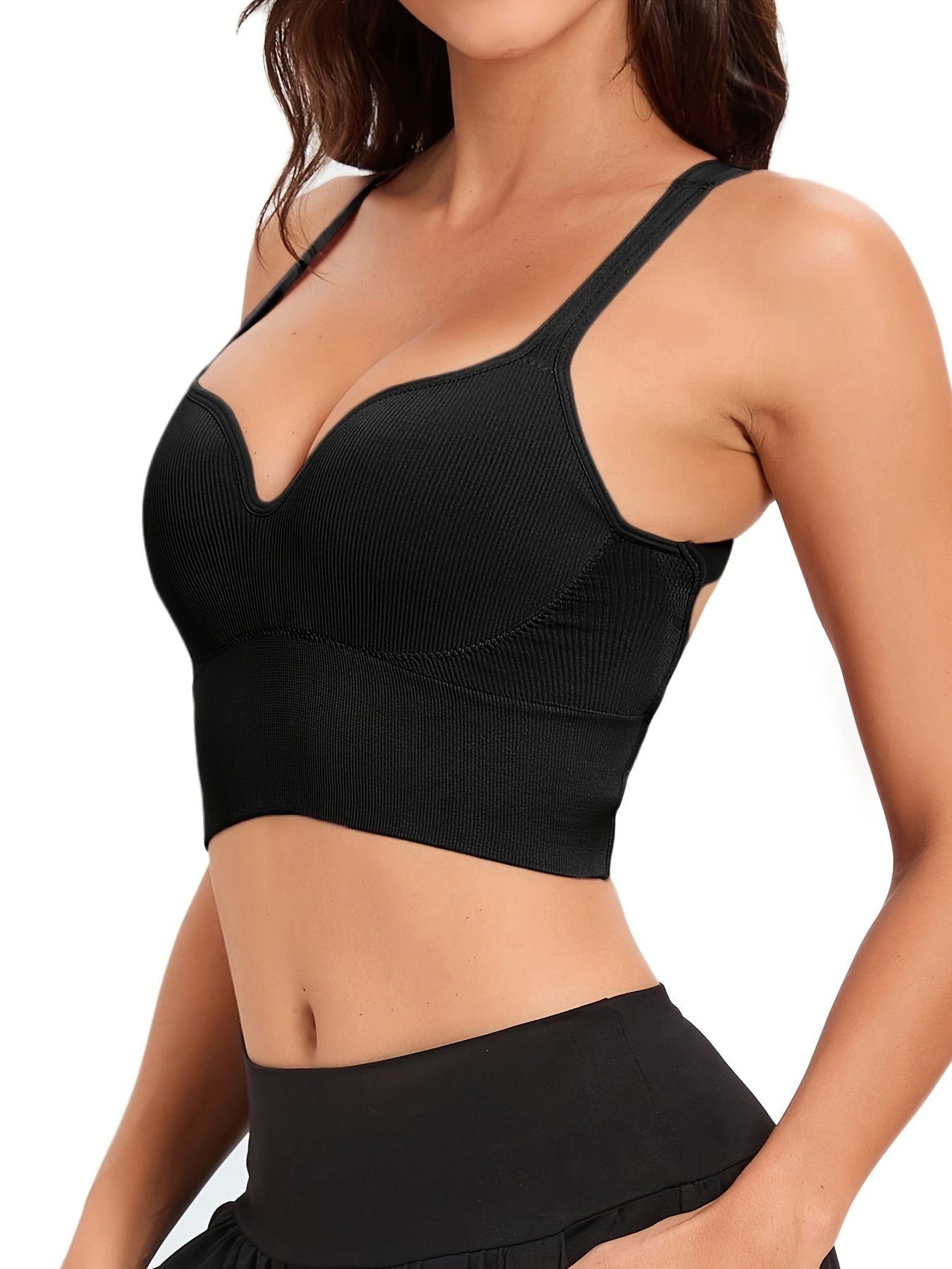 Women V Neck Wide Straps Backless Sports Bra