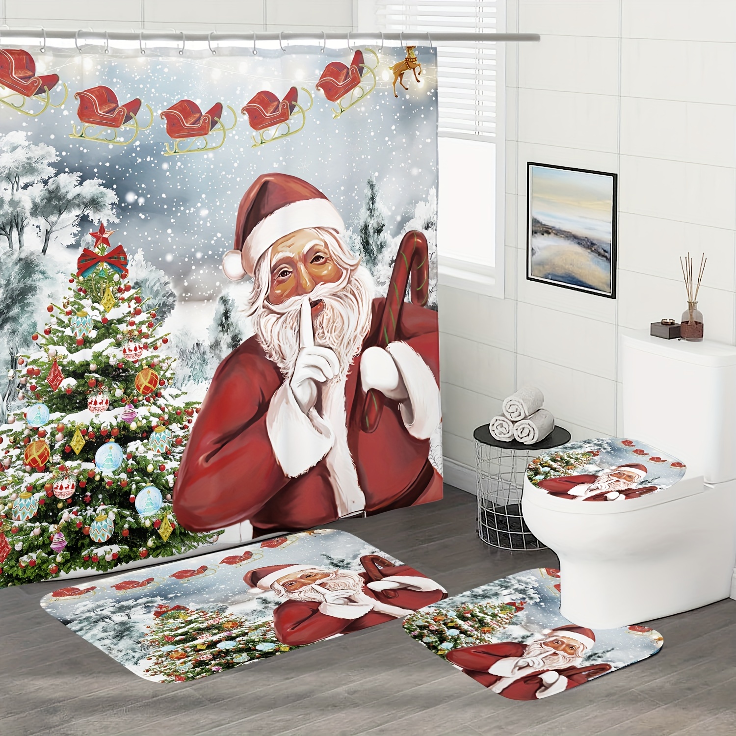 1 Stück Weihnachts Zedernholz Digitaldruck Duschvorhang - Temu Germany