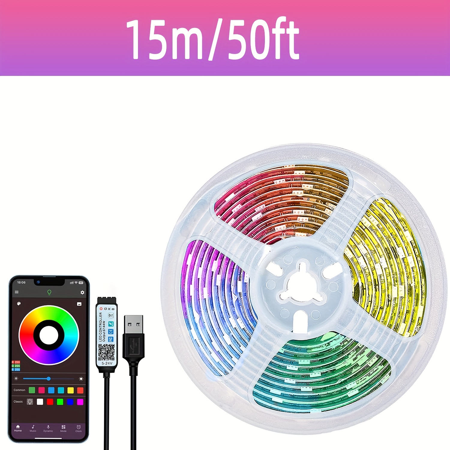 5050 RGB LED Strip Lights Room TV Backlight 3ft-100ft 50ft Bluetooth USB  APP New