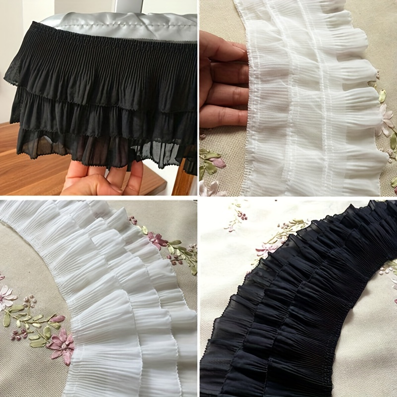 150cm Pink Chiffon Ruffle Lace Trim 3 Layer Pleated Ribbon DIY Sewing Craft  for sale online