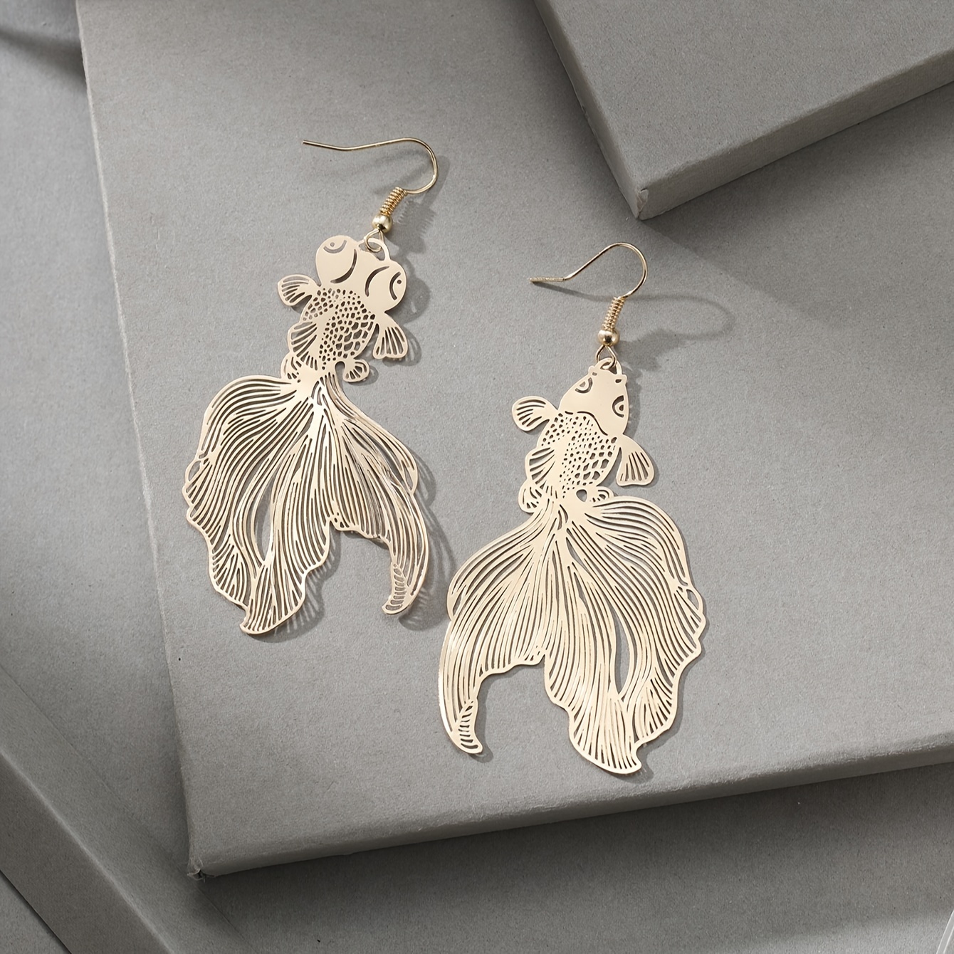 Dangle Earrings with Auspicious Fish Design, Gift for Her