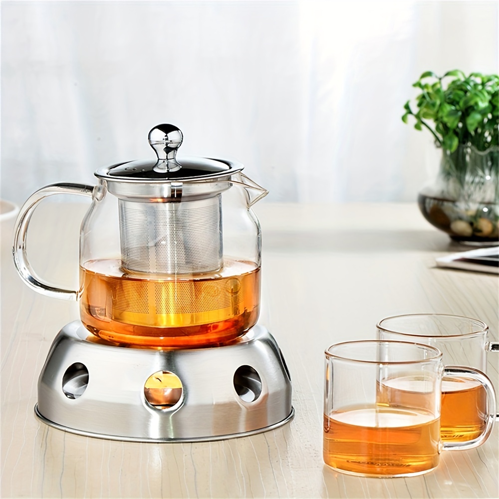 Stainless Steel Candle Stove With Glass Flower Teapot - Temu