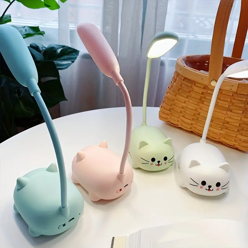 1pc adjustable table lamp cartoon cute cat night light usb rechargeable led table light child eye protection warm white desk lamp details 7