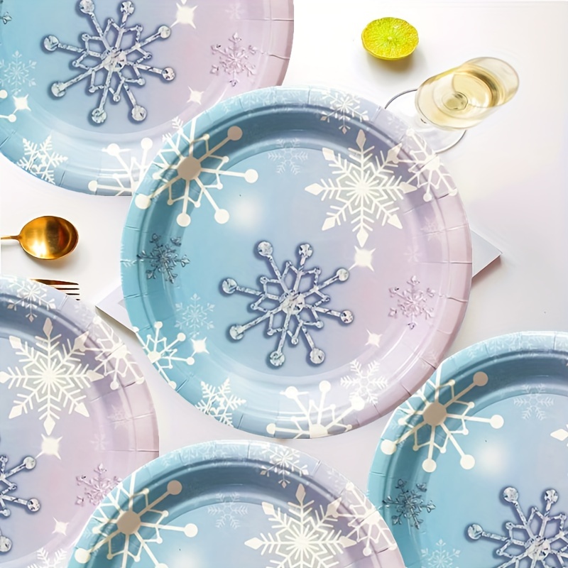 10pcs - 9in Disposable Paper Plates Snowflake Design, Ideal For