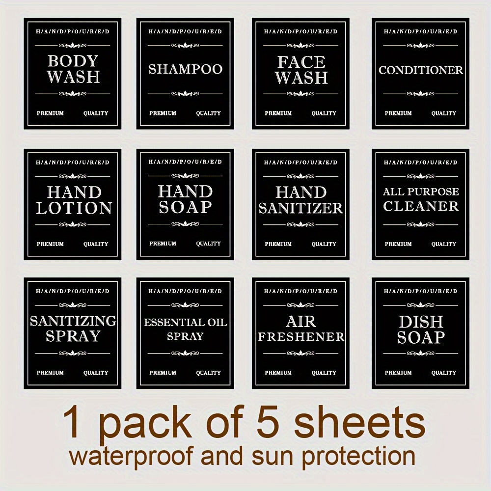 Preprinted Bathroom Labels For Containers Black On Clear - Temu