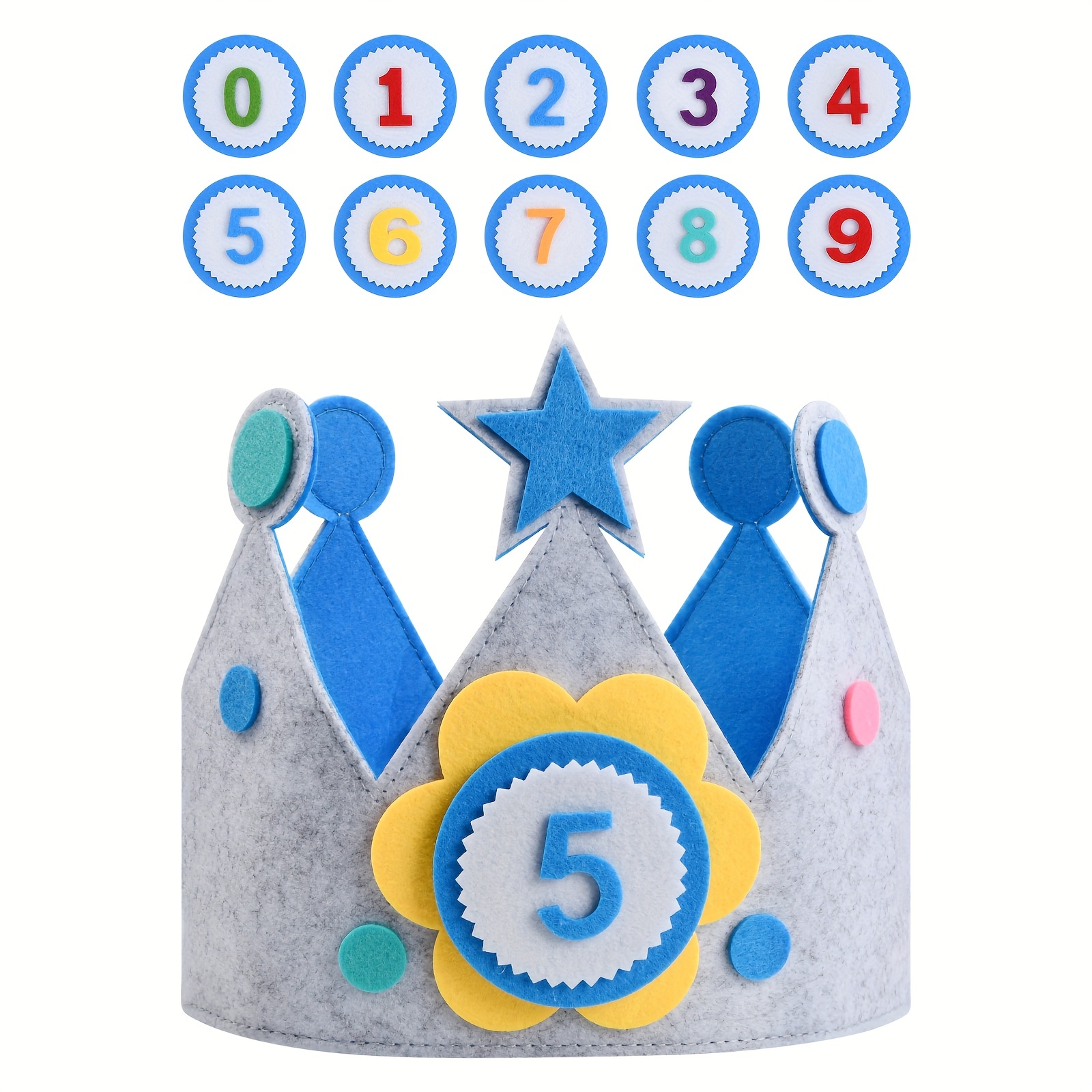 

Set, Birthday Crown, Grey And Blue Happy Birthday Hat, Birthday Crown For Girls And Boys, Reusable Fabric Crown With Interchangeable Numbers 0-9, Daily Party Supplies, Birthday Party Gifts