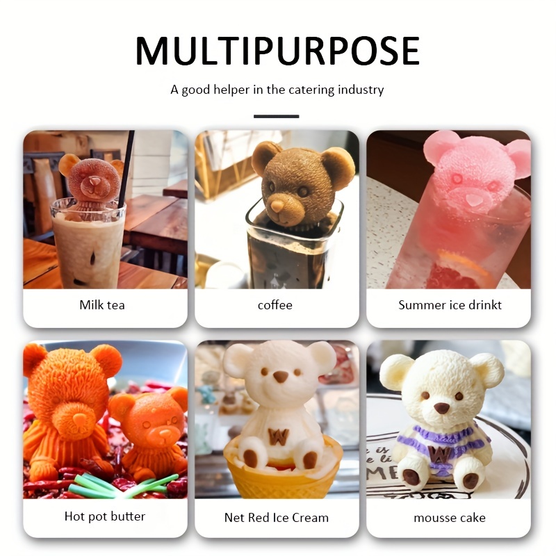 3D Teddy Bear Silicone Mold For Chocolate Ice Cube Making Molds Bow-knot  Bear Ice For Coffee Decoration Soft Silicone Material