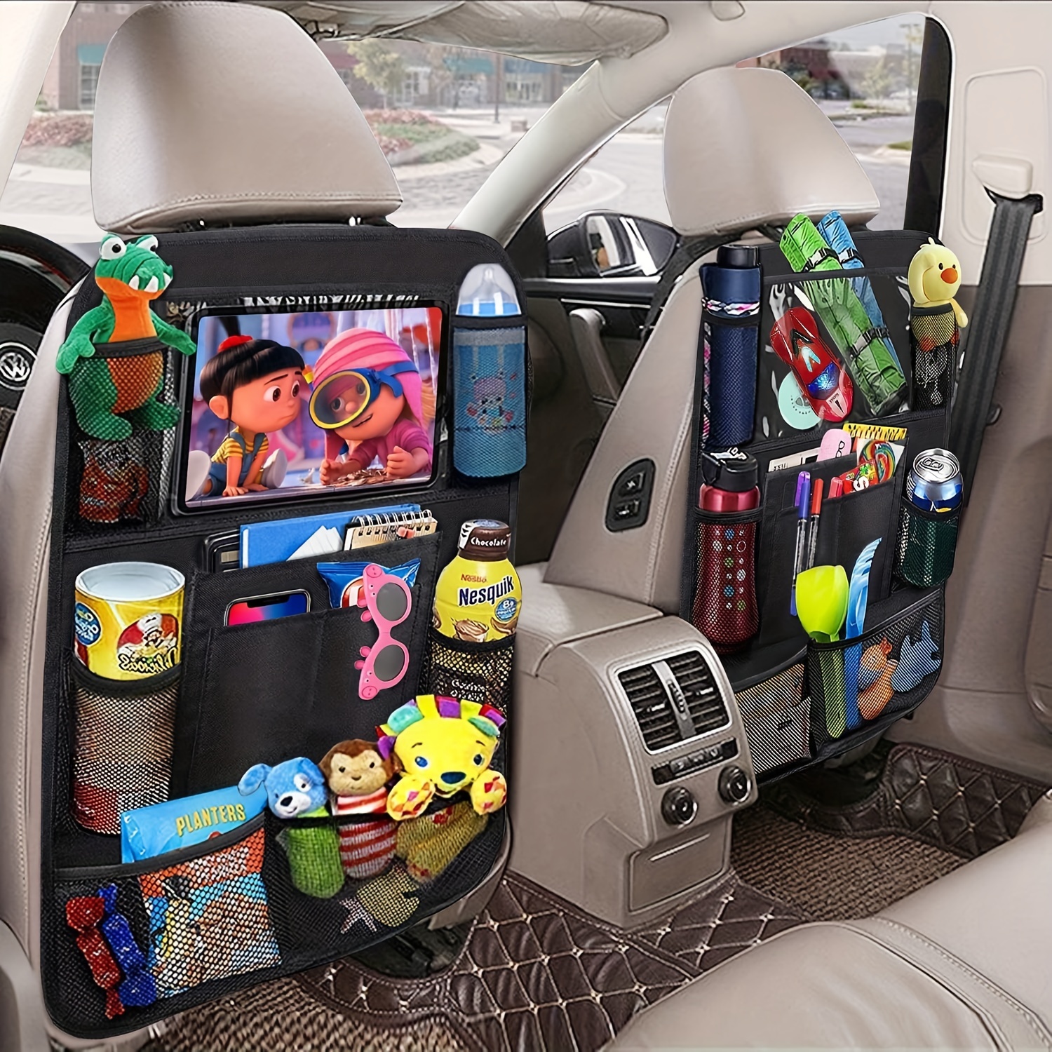 Car Back Seat,Car Seat Organizer, Car Storage Bag, Car Seat Protector Kick  Proof, Waterproof ,Toy Storage Bag, Car Organizer, 600D Polyester Mesh Bag