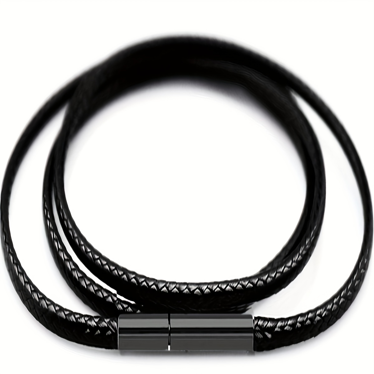 Men's Necklace Cord Leather Cord Wax Rope Chain Stainless - Temu