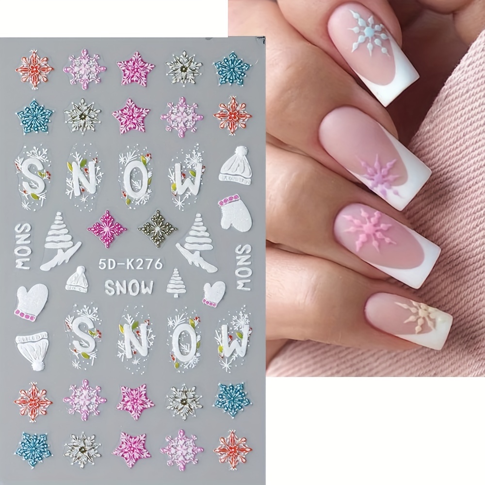 5d Embossed Christmas Nail Art Stickers,self Adhesive Snowflake Elk Head Design  Nail Art Decals For Diy Or Nail Salons,nail Art Supplies For Women And  Girls - Temu