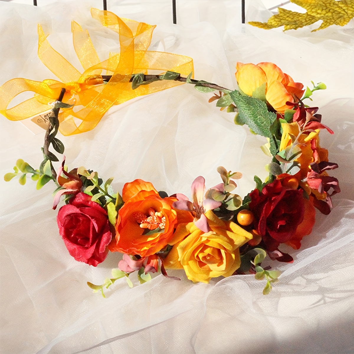 Corona de flores para mujeres y niñas, diademas florales con cinta elástica  para novia, dama de honor, tocado de hada para fiesta, boda, playa